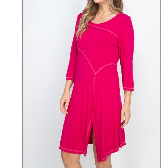Fuchsia midi shift dress, 3/4 sleeve, NEW! - Picture 3 of 14